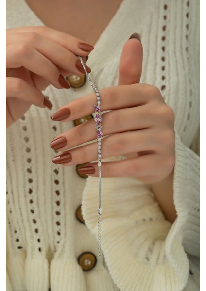 925 Ayar Kaplama Renkli Baget Taşlı Gümüş Bileklik modelleri