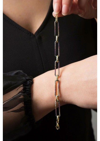 925 Ayar Renkli Taşlı Halka Geçişli Gümüş Bileklik fiyatları