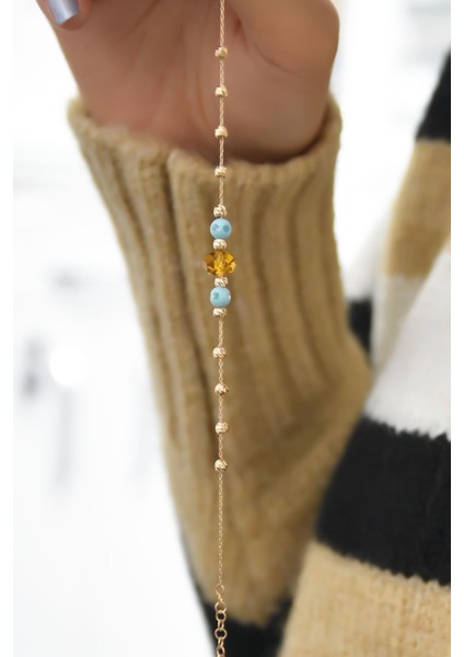 925 Ayar Gümüş Kaplama Dorika Toplu Mavi ve Bal Renkli Doğal Taşlı Bileklik fiyatları