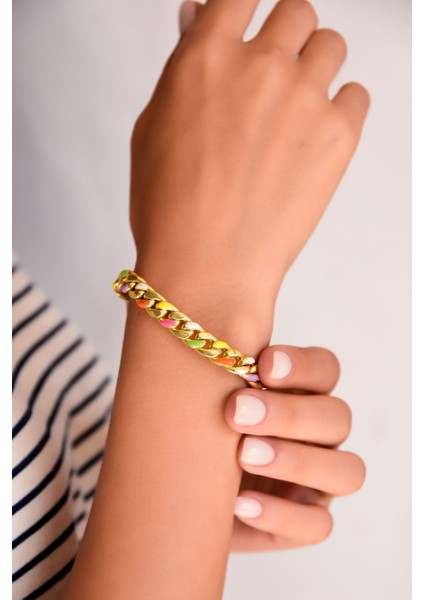 925 Ayar Gümüş Kaplama Mineli Gurmet Zincir Kadın Bileklik