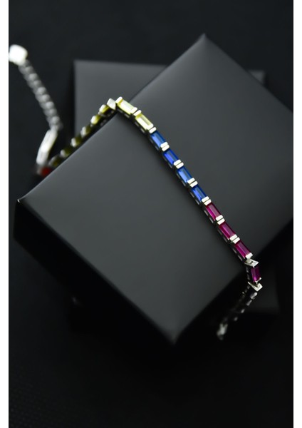 925 Ayar Gümüş Kaplama Renkli Taşlı Baget Bileklik fiyatları