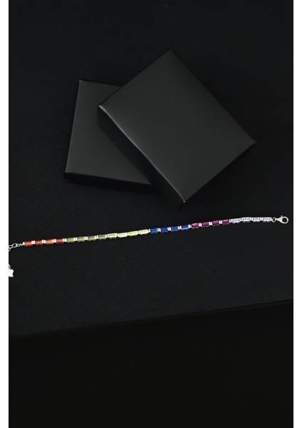 925 Ayar Gümüş Kaplama Renkli Taşlı Baget Bileklik modelleri