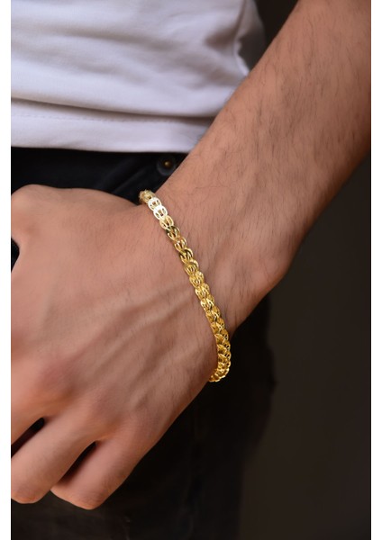 925 Ayar Gümüş Altın Kaplama Pul Zincir Erkek Bileklik