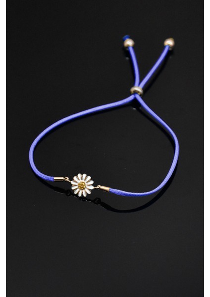 925 Ayar Gümüş Mavi Ipli Asansörlü Papatya Bileklik