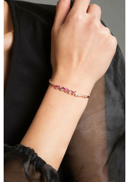 925 Ayar Kaplama Baget Renkli Taşlı Gümüş Bileklik