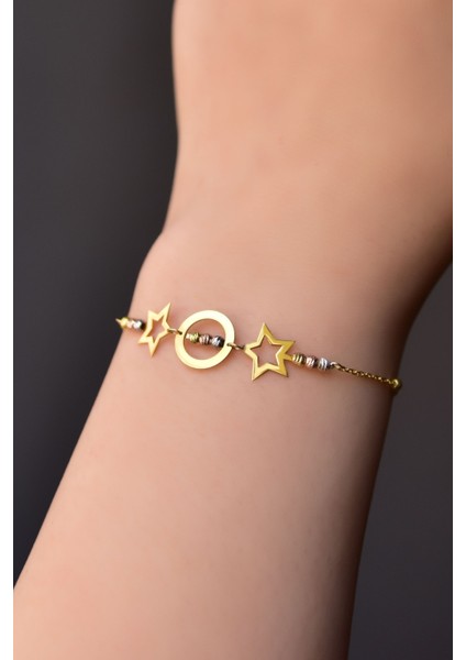 925 Ayar Gümüş Kaplama Üç Renk Dorika Toplu Yıldız ve Çember Bileklik fırsatları