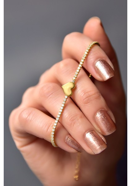 925 Ayar Gümüş Kaplama Zirkon Taşlı Su Yolu Kalp Bileklik fiyatları