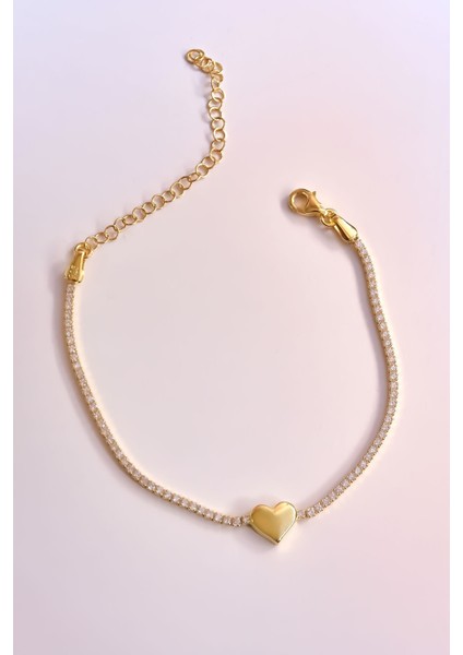 925 Ayar Gümüş Kaplama Zirkon Taşlı Su Yolu Kalp Bileklik modelleri