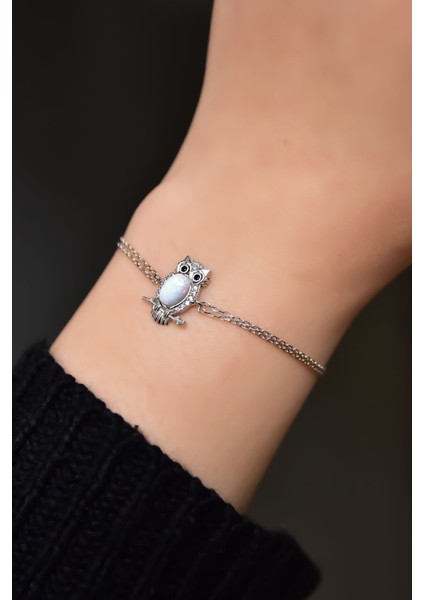 925 Ayar Gümüş Kaplama Beyaz Opal Baykuş Bileklik fiyatları
