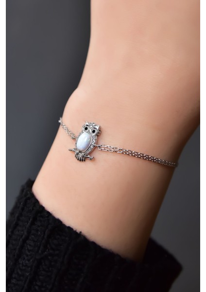 925 Ayar Gümüş Kaplama Beyaz Opal Baykuş Bileklik modelleri