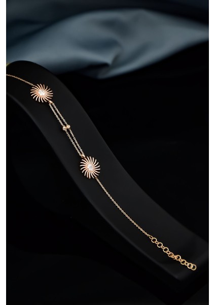 925 Ayar Gümüş Kaplama Dorika Toplu, Zirkon Taşlı Güneş Bileklik