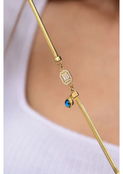 925 Ayar Gümüş Kaplama Baget Taşlı Cam Göz Bileklik