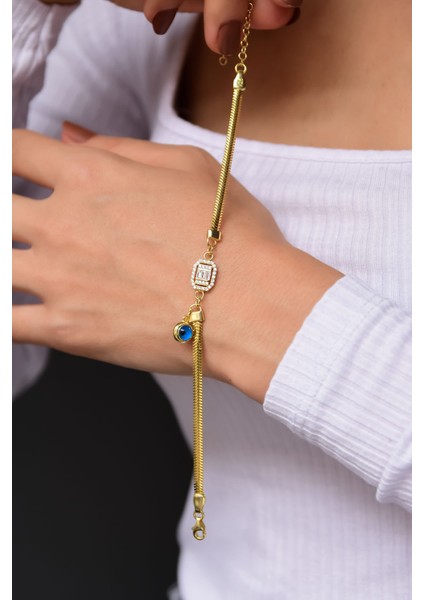 925 Ayar Gümüş Kaplama Baget Taşlı Cam Göz Bileklik fiyatları