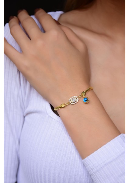 925 Ayar Gümüş Kaplama Baget Taşlı Cam Göz Bileklik fırsatları