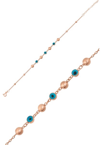 Üç Nazargözlü Dorica Toplu Kaplama 925 Ayar Gümüş Bileklik