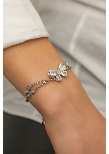 925 Ayar Taşlı Gümüş Kelebek Bileklik