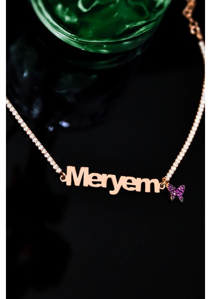 925 Ayar Gümüş Kaplama Zirkon Taşlı Su Yolu, Fuşya Kelebekli Isimli Bileklik fiyatları