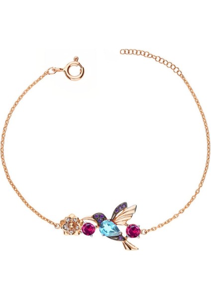 925 Ayar Gümüş Kaplama Mor Taşlı Kuş Kadın Bileklik