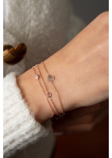 Kadın Yaprak Detaylı Zirkon Taş Model Kaplama 925 Ayar Gümüş Bileklik