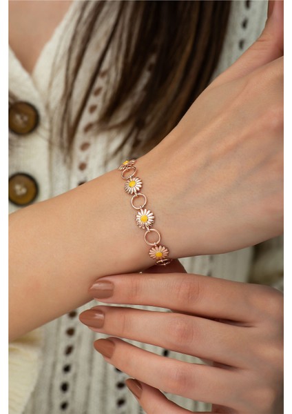 925 Ayar Kaplama Mineli Papatya Kadın Gümüş Bileklik fiyatları