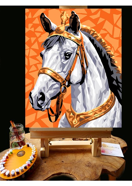 N1246 - Numaralı Boyama Seti - 40X50CM Kasnağa Gerili Ürün - Turuncu At