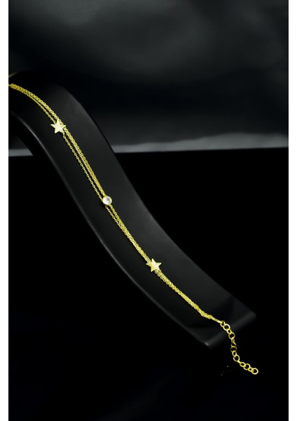 925 Ayar Gümüş Kaplama Zirkon Taşlı Yıldız Gümüş Bileklik