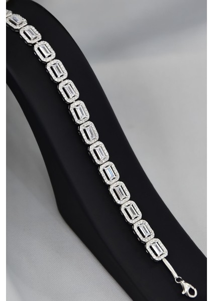 925 Ayar Gümüş Kaplama Zirkon Baget Kare Taşlı Su Yolu Bileklik fiyatları