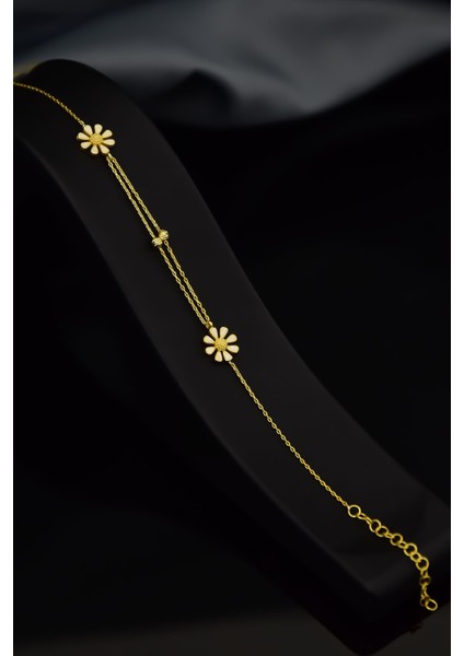 925 Ayar Gümüş Kaplama Dorika Toplu Papatya Bileklik