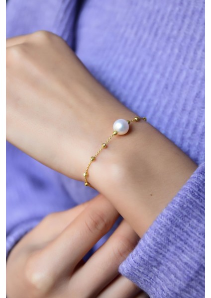 925 Ayar Gümüş Kaplama Dorika Toplu Incili Bileklik