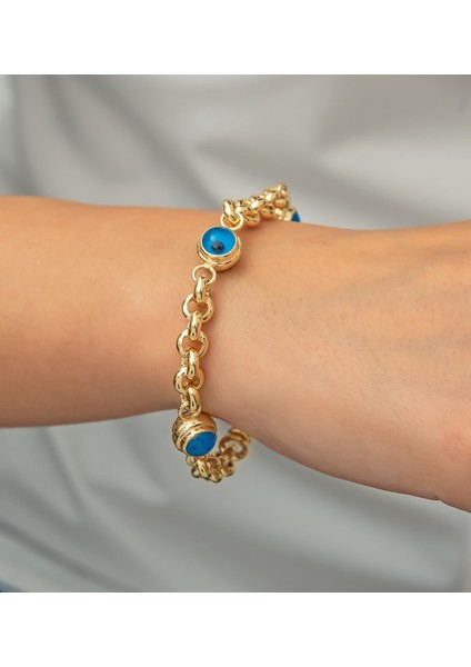 925 Ayar Gümüş Kaplama Üç Nazar Gözlü Halloy Zincir Bileklik