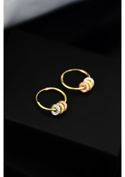 925 Ayar Gümüş 3 Renk Silindir Model Halka Küpe