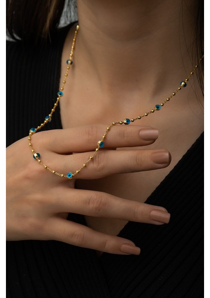 Nazargöz ve Dorica Top Sıralı Fantezi Kolye 14 Ayar Altın Kaplama 925 Ayar Gümüş fiyatları