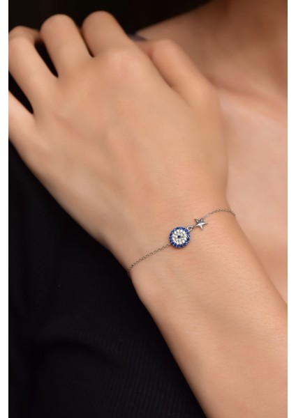 925 Ayar Gümüş Rodyum Kaplama Nazar Yıldız Bileklik