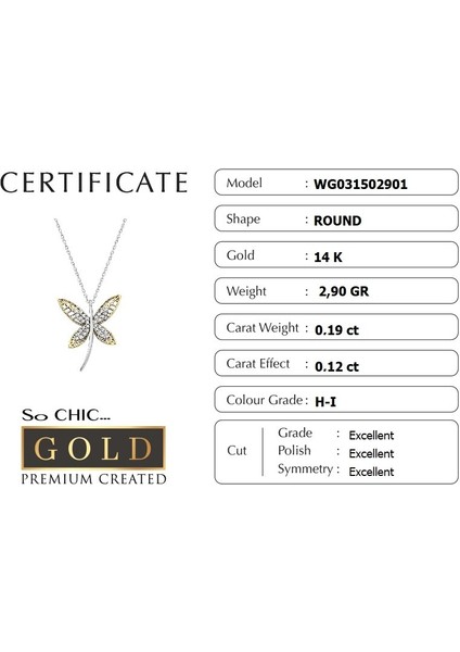 Altın Sertifikalı Premium Created Taşlı Yusufçuk Kolye