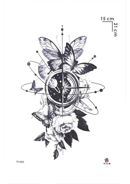 Gezegen Kelebek ve Çiçek Geçici Dövme Tattoo