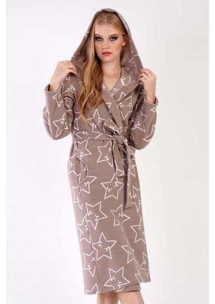 Kadın Kapüşonlu Polar Espresso Sabahlık C3T0N4O045