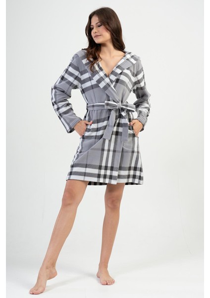 Kadın Kapüşonlu Polar Gri Sabahlık C2T0N3O091