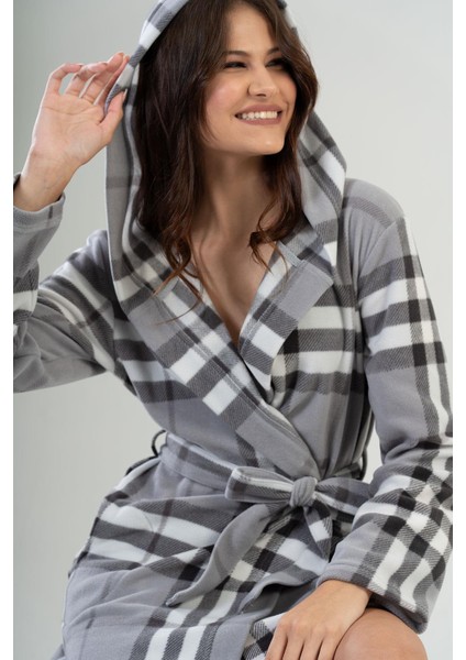 Kadın Kapüşonlu Polar Gri Sabahlık C2T0N3O091 fiyatları