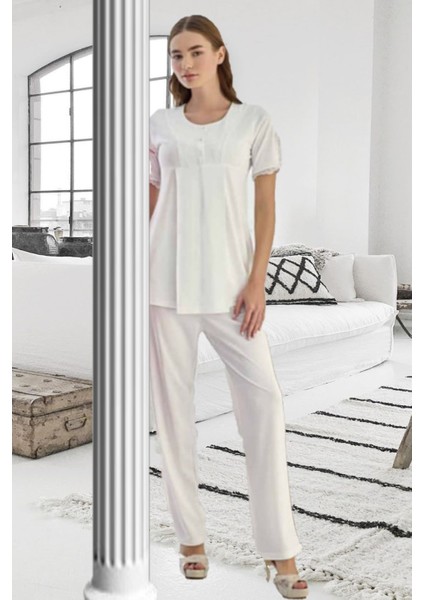 Kadın Kısa Kol Hamile & Lohusa Pijama Takımı Dantelli
