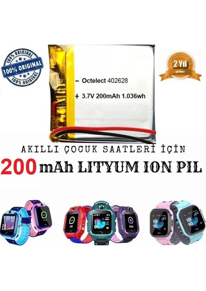 Akıllı Çocuk Saat Batarya - Pil 3.7V 200MAH 582728 Garantili Pil