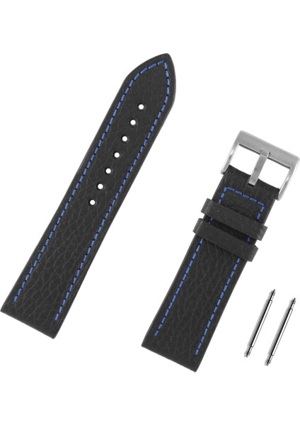 20MM Siyah Mavi Dikişli Floter Hakiki Deri Spor Saat Kordonu Kayış