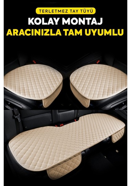 Oto Koltuk Minder Seti -Tay Tüyü Cepli & Terletmez Koltuk Koruma Kılıfı (3'lü Set) Minderset