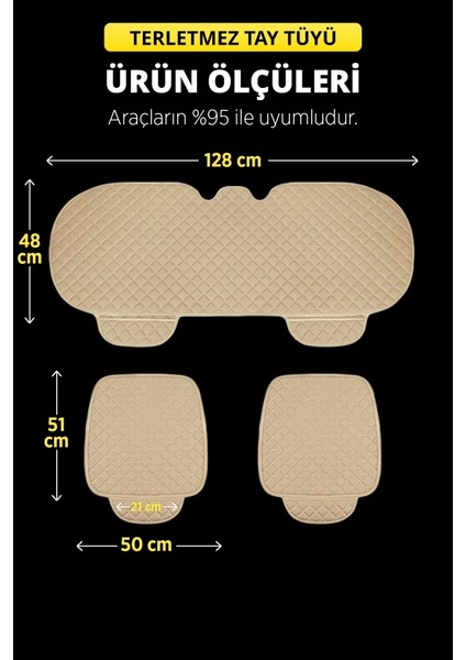 Oto Koltuk Minder Seti -Tay Tüyü Cepli & Terletmez Koltuk Koruma Kılıfı (3'lü Set) Minderset