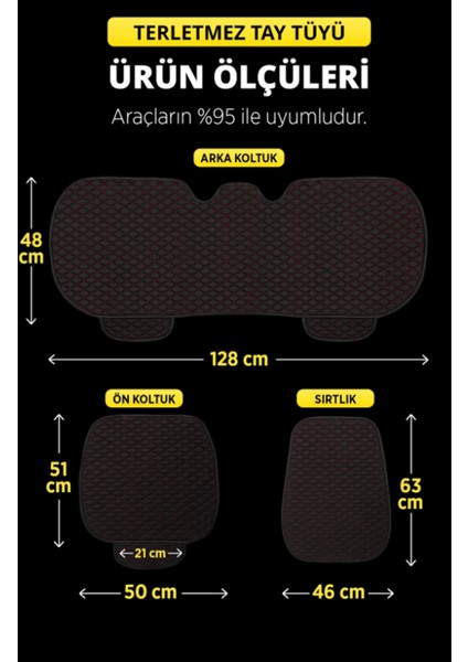 Oto Koltuk Minder Seti -Tay Tüyü Cepli & Terletmez Koltuk Koruma Kılıfı (3'lü Set) Minderset