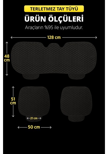 Oto Koltuk Minder Seti -Tay Tüyü Cepli & Terletmez  Koltuk Koruma Kılıfı (3'lü Set) Minderset