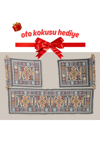 Oto Koltuk Kılıfı (Çift Taraflı )Yıkanabilir Araba Takımı Kilim Gri Renk