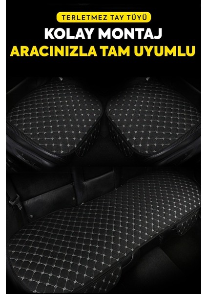 Oto Koltuk Minder Seti -Tay Tüyü Cepli & Terletmez Koltuk Koruma Kılıfı (3'lü Set) Minderset