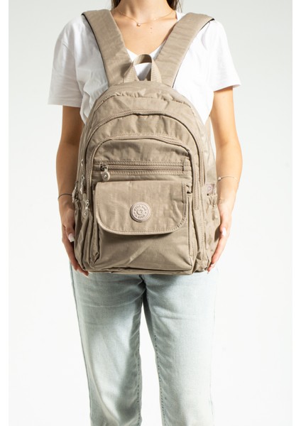 Krem Unisex Ayarlanabilir 9 Gözlü Laptop Bölmeli Çantası