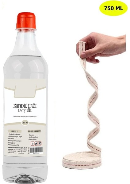 Kandillo Şeffaf Kandil Yağı Iç Mekan 750ML. + 50CM Fitil