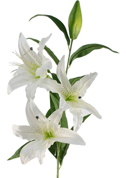 Yapay Çiçek Beyaz Lilyum 3 Kafalı Uzun Dal Çiçek Zambak Lily Flowers 80CM